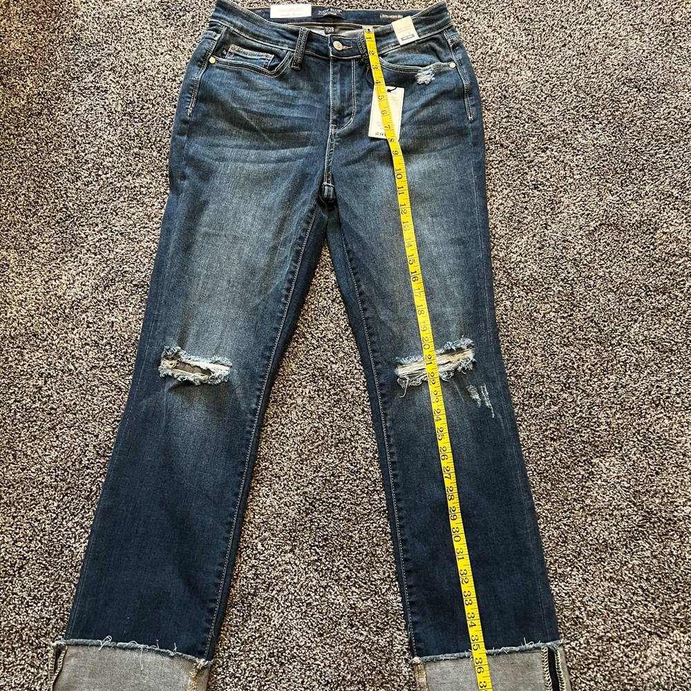 Judy Blue Mid Rise Minimal Destroy Straight Jeans